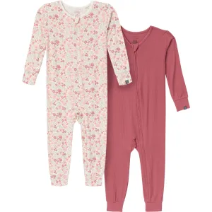 2-Pack Baby & Toddler Girls Ivory Floral Snug Fitting Footless Pajamas