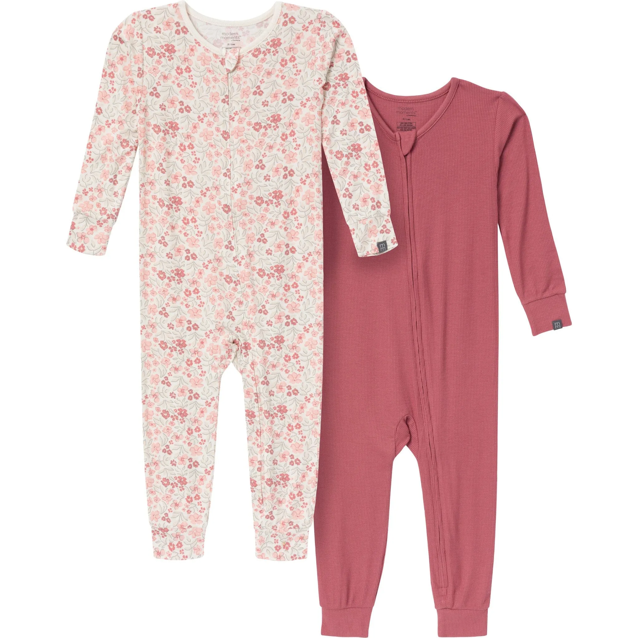 2-Pack Baby & Toddler Girls Ivory Floral Snug Fitting Footless Pajamas