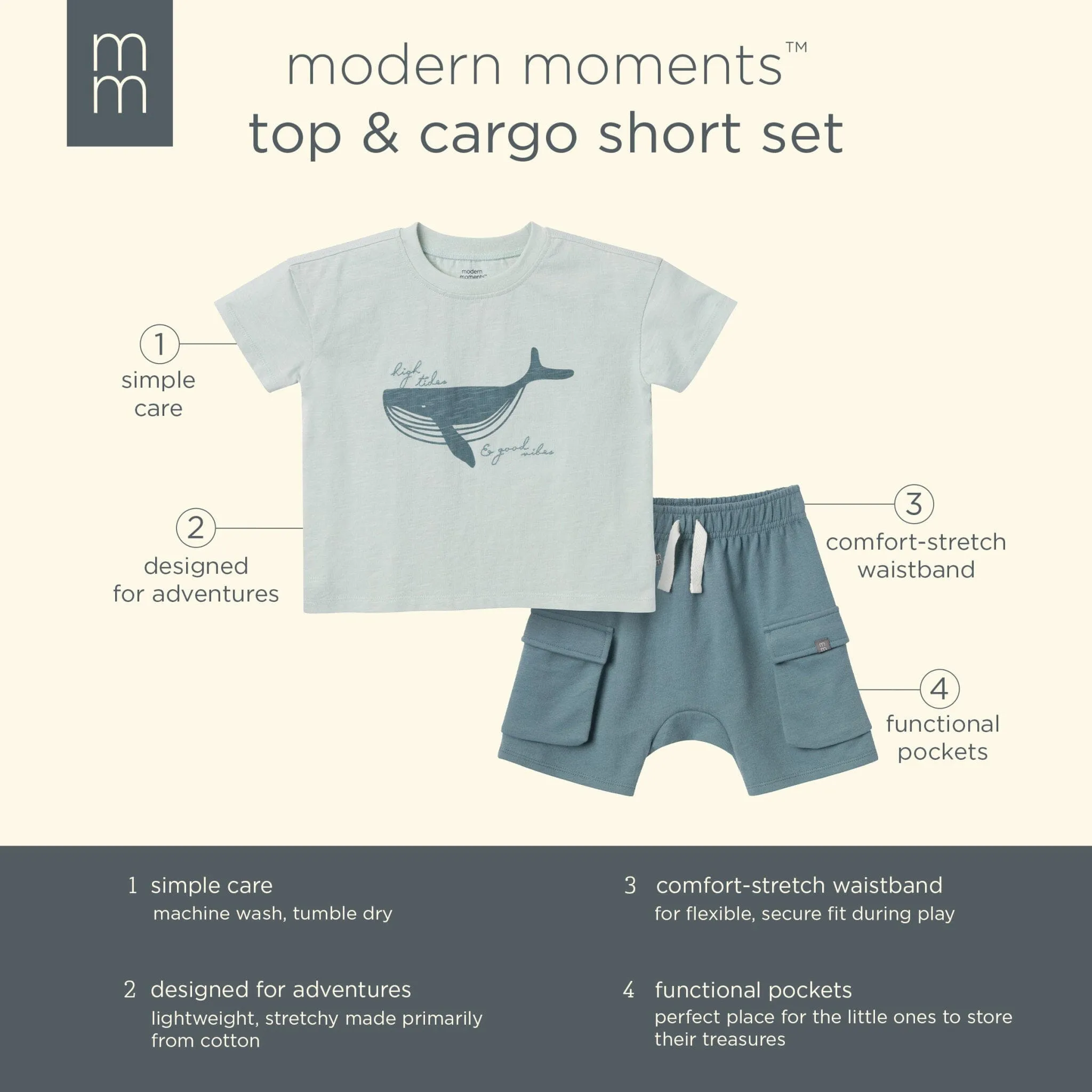 2-Piece Toddler Boys Whale Top and Cargo Shorts Set