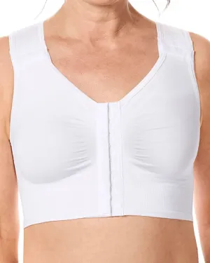 Amoena Lymph Flow Long Wire Free Front Closure Bra - White