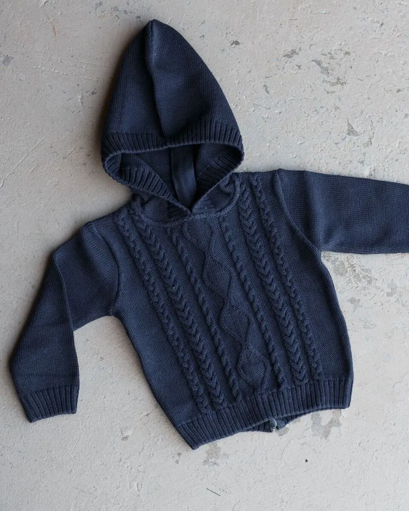 Aran Cable Knit Back Zip Hoodie