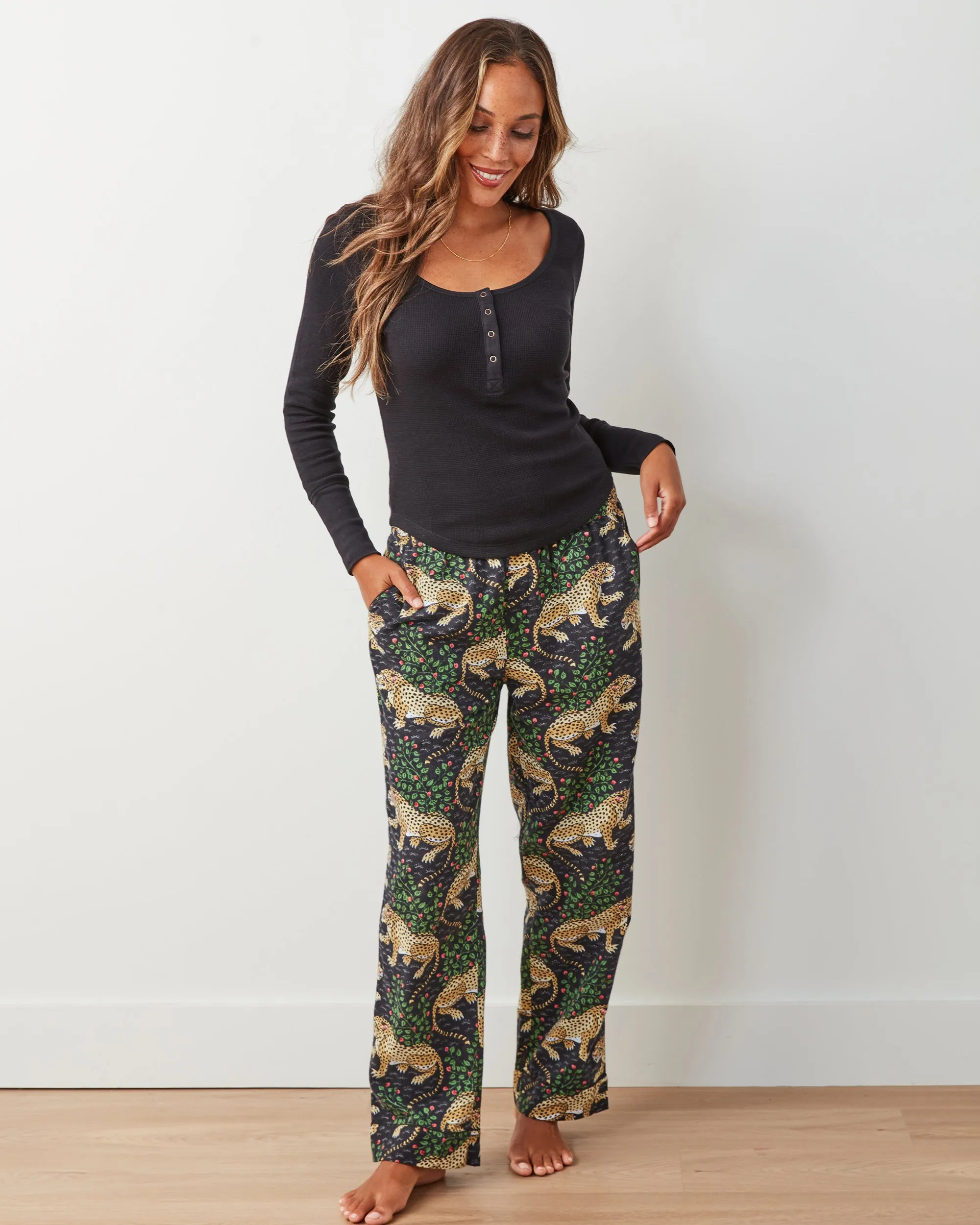 Bagheera - Henley & Lightweight Flannel PJ Pants Set - Ink
