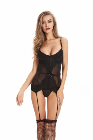 Black 1 Piece Womens Lace Babydolls Sets - Low Cut Chemise Lingerie Set Sleepwear for Women