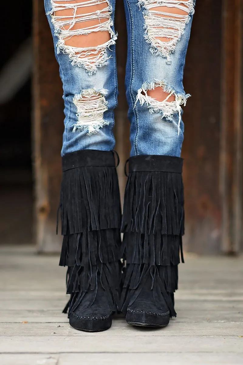 Black Fringe Boots