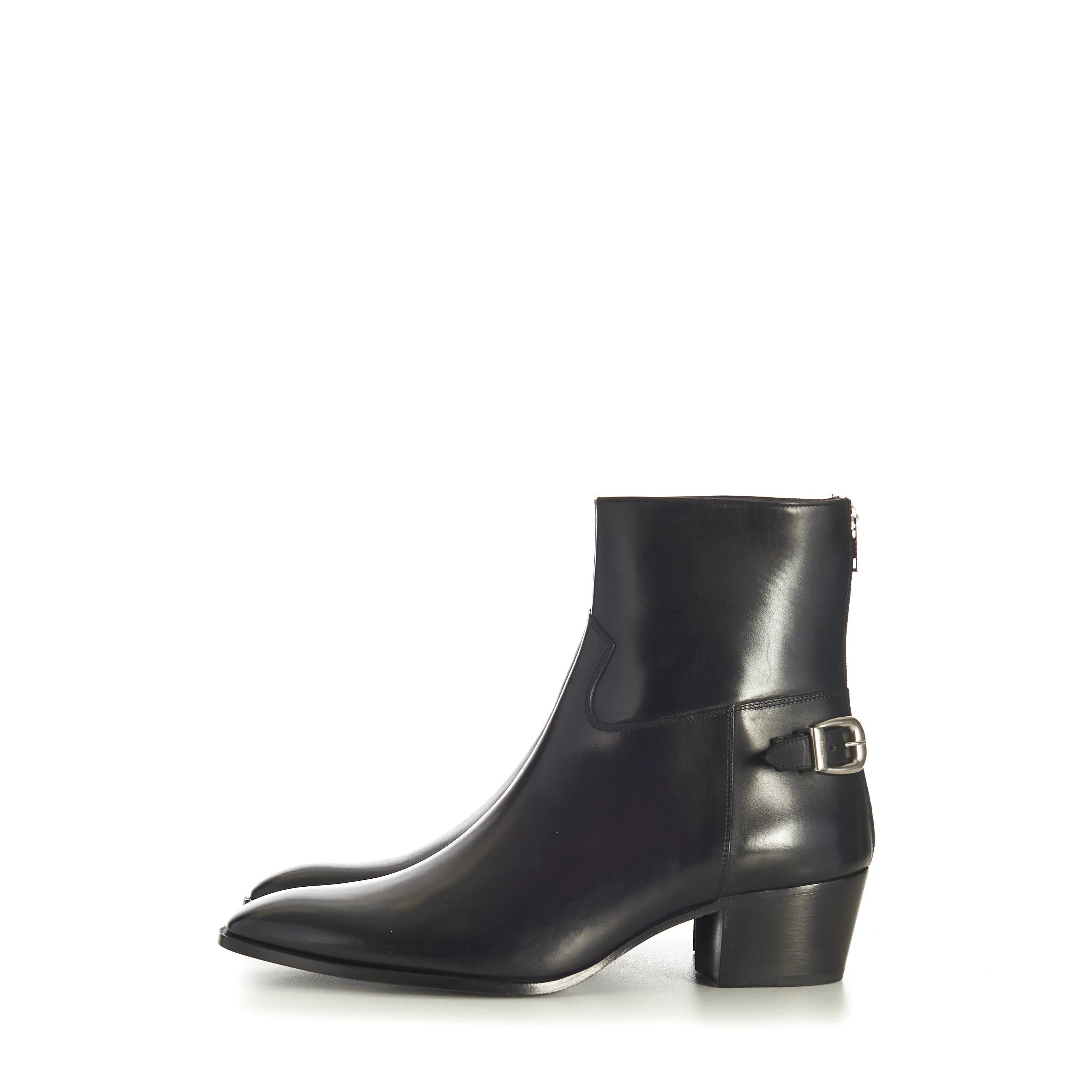 Black Leather Zipped Isaac Ankle Boots - Back Buckle