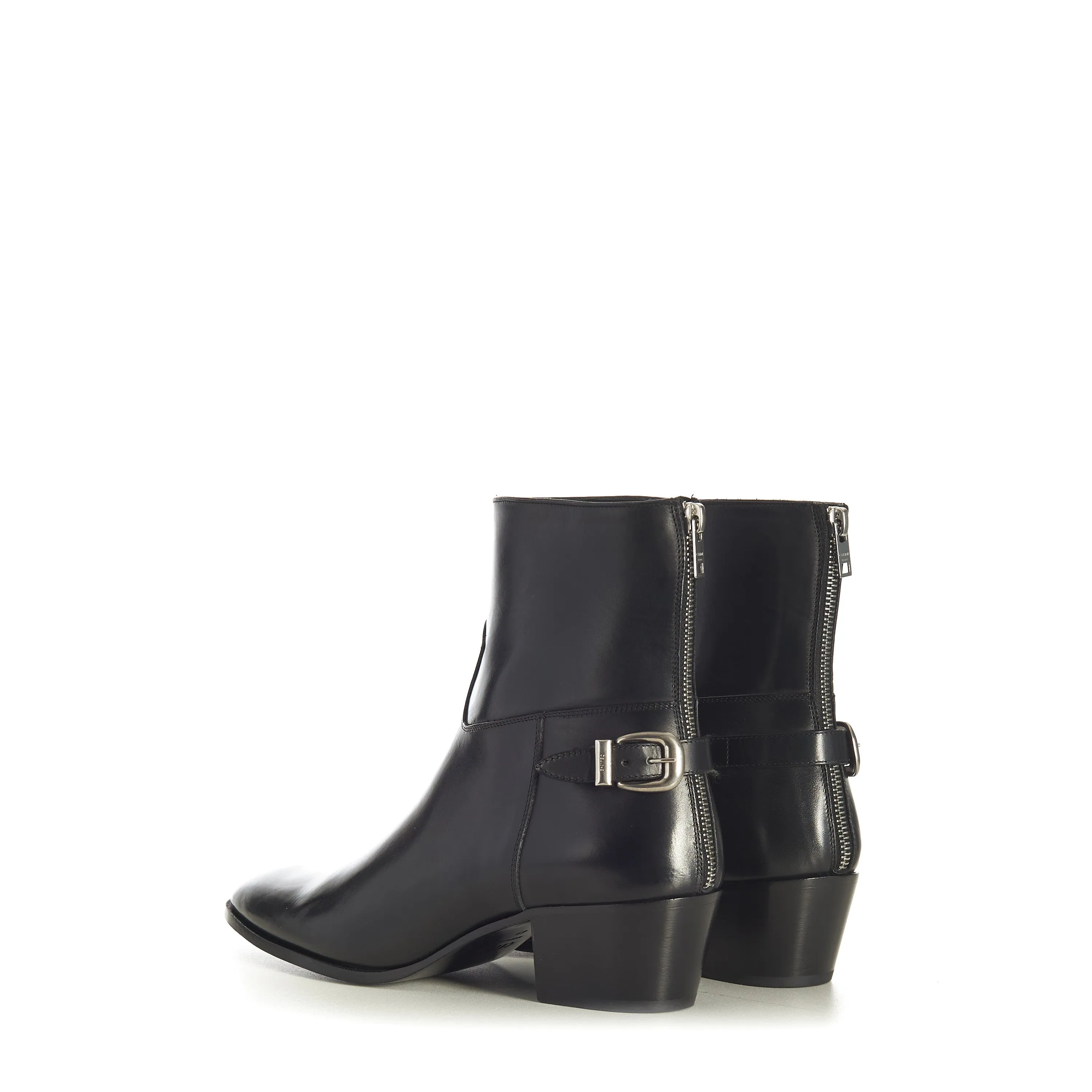 Black Leather Zipped Isaac Ankle Boots - Back Buckle