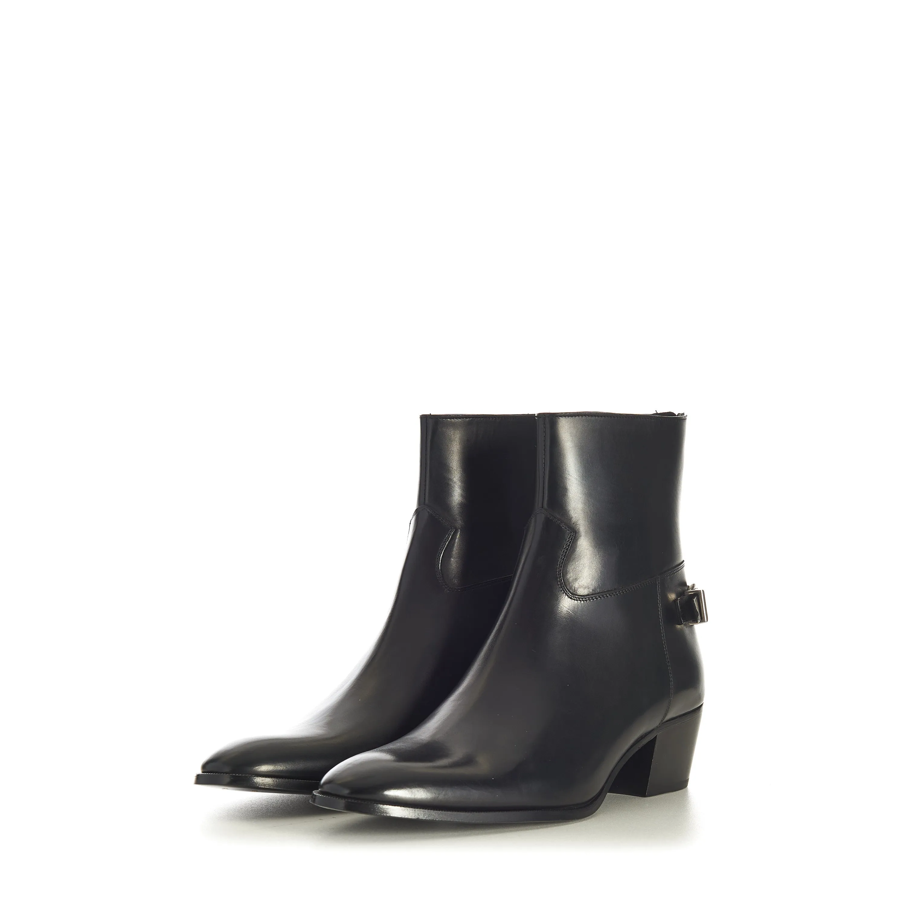 Black Leather Zipped Isaac Ankle Boots - Back Buckle