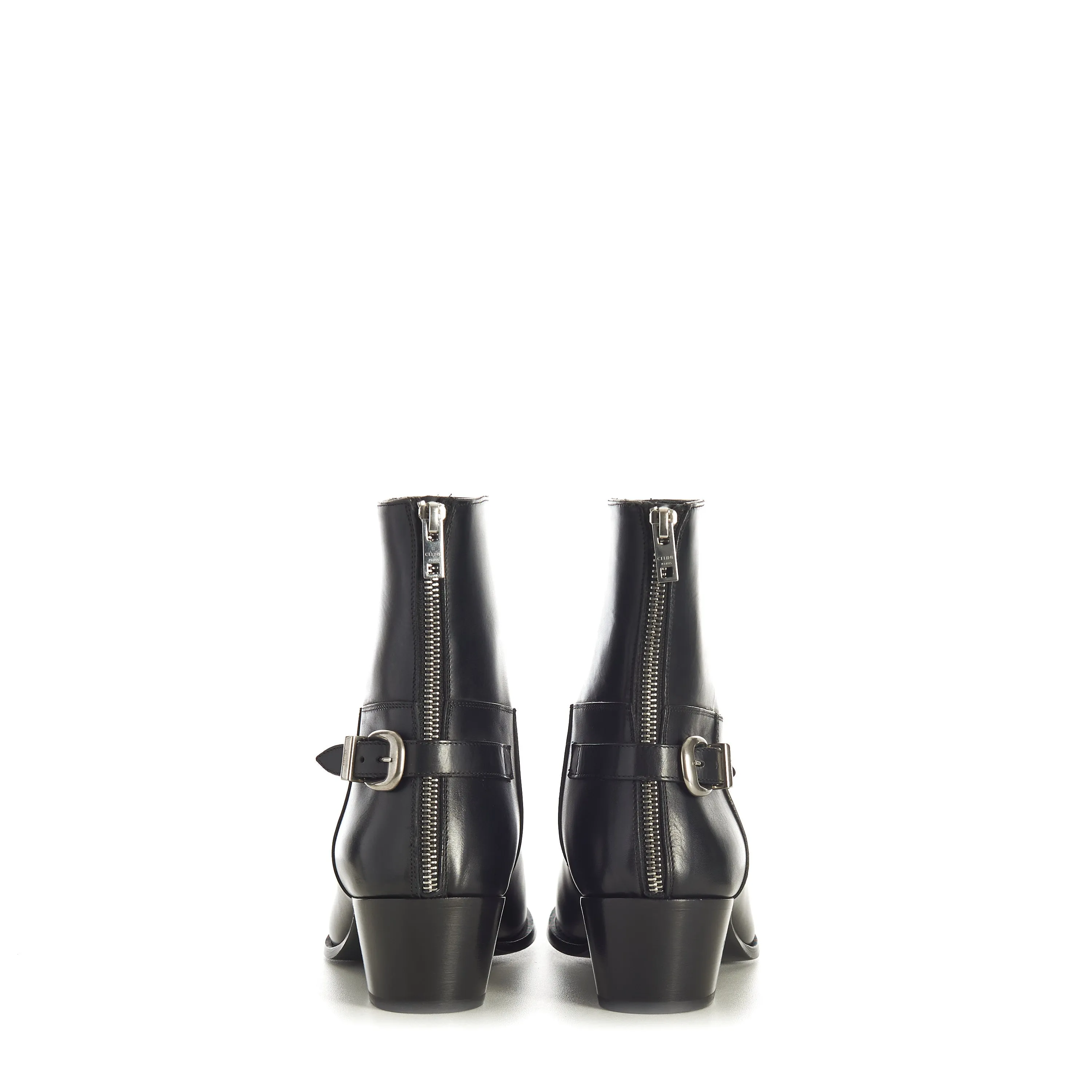 Black Leather Zipped Isaac Ankle Boots - Back Buckle