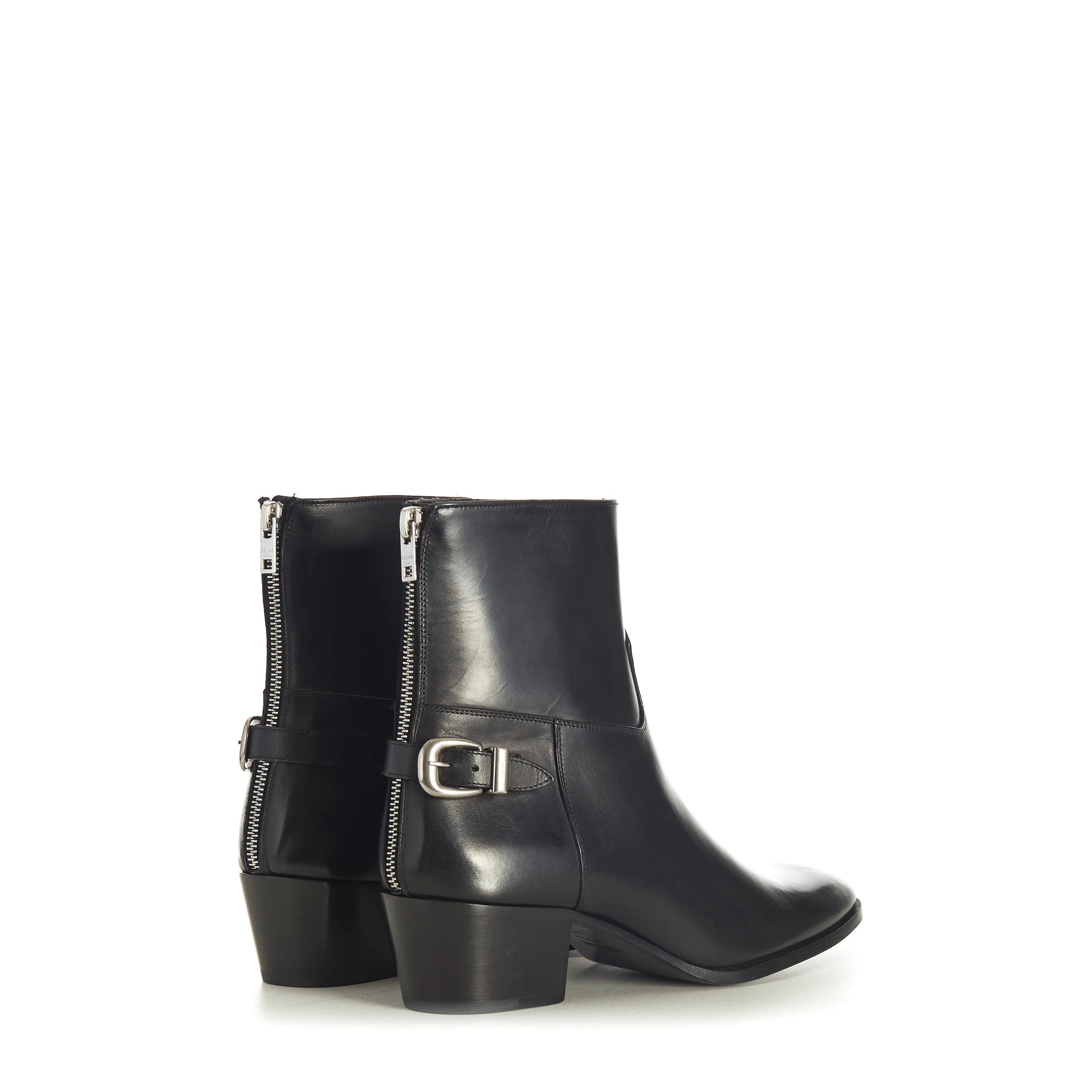 Black Leather Zipped Isaac Ankle Boots - Back Buckle