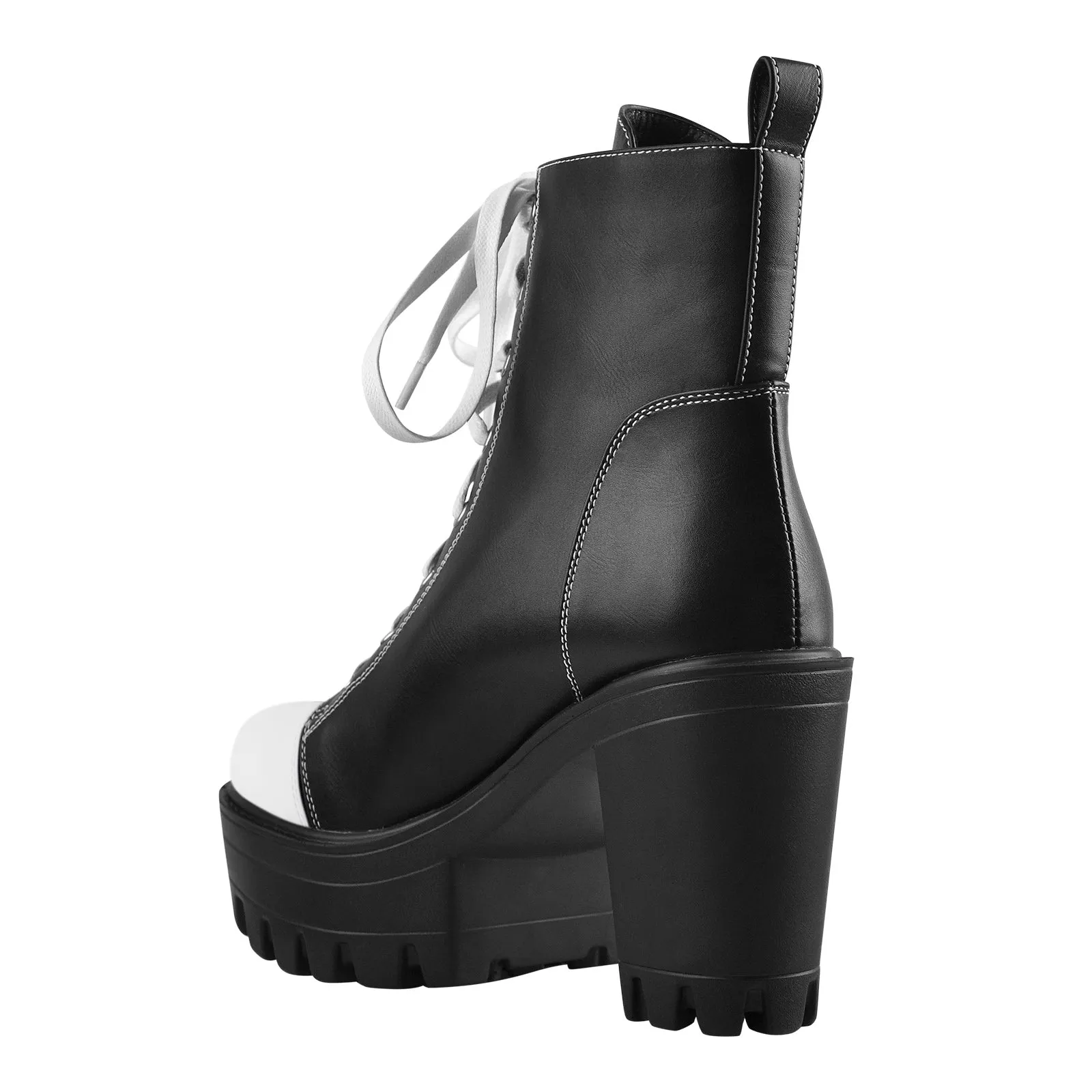 Black Matte Platform Lace-up Ankle Boots