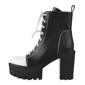 Black Matte Platform Lace-up Ankle Boots