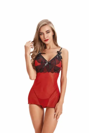 Blue Sheer Womens Lace Babydolls Sets - Low Cut Chemise Lingerie Set Sleepwear for Women