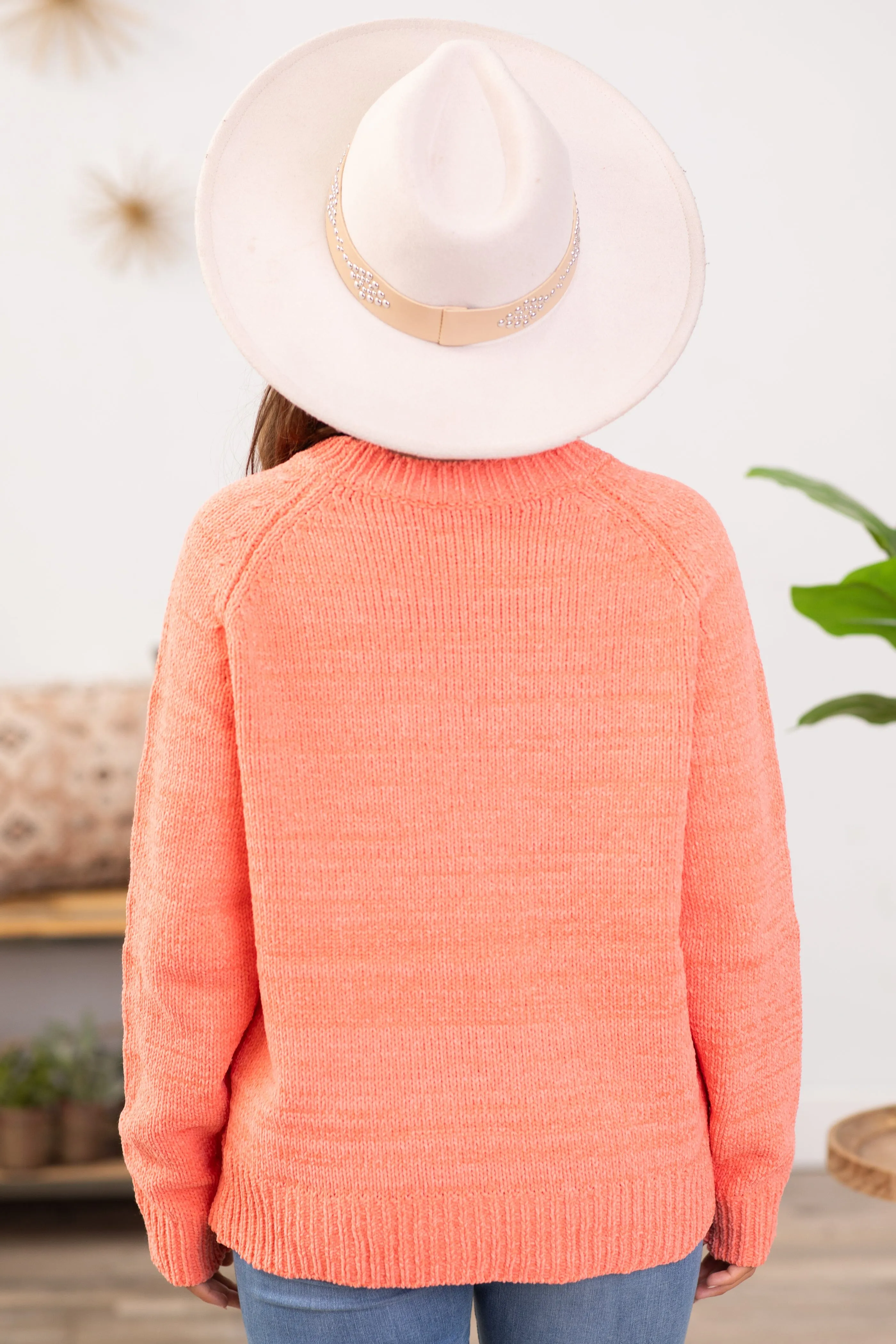 Bright Coral Cable Knit Sweater