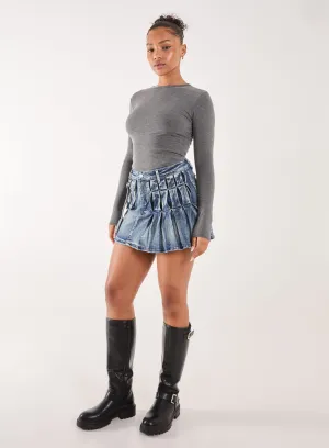 Cargo Pocket Pleated Denim Mini Skirt
