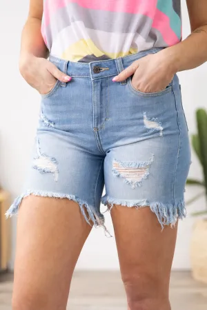 Cello Light Wash Distressed Mid Length Shorts