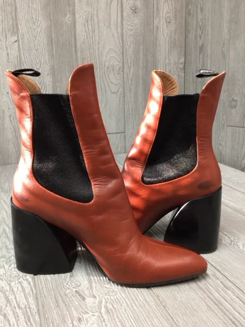 Chloe Sepia Brown Wave Heel Chelsea Boots Size 41