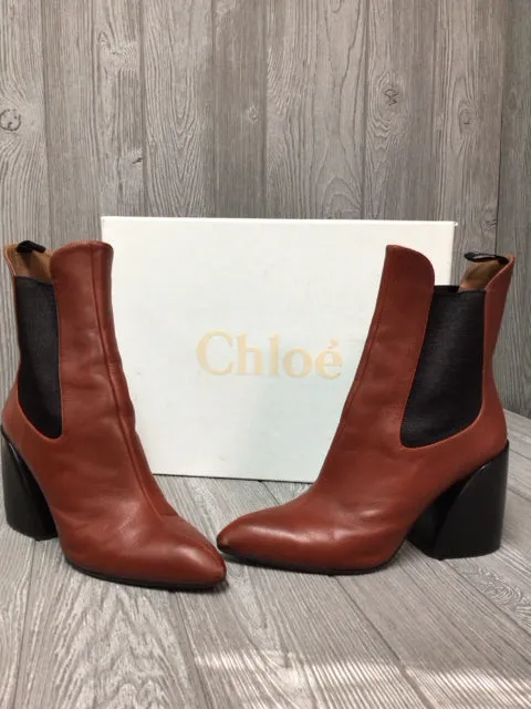 Chloe Sepia Brown Wave Heel Chelsea Boots Size 41