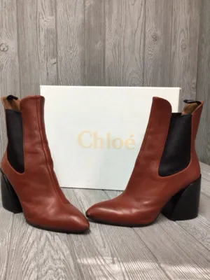 Chloe Sepia Brown Wave Heel Chelsea Boots Size 41