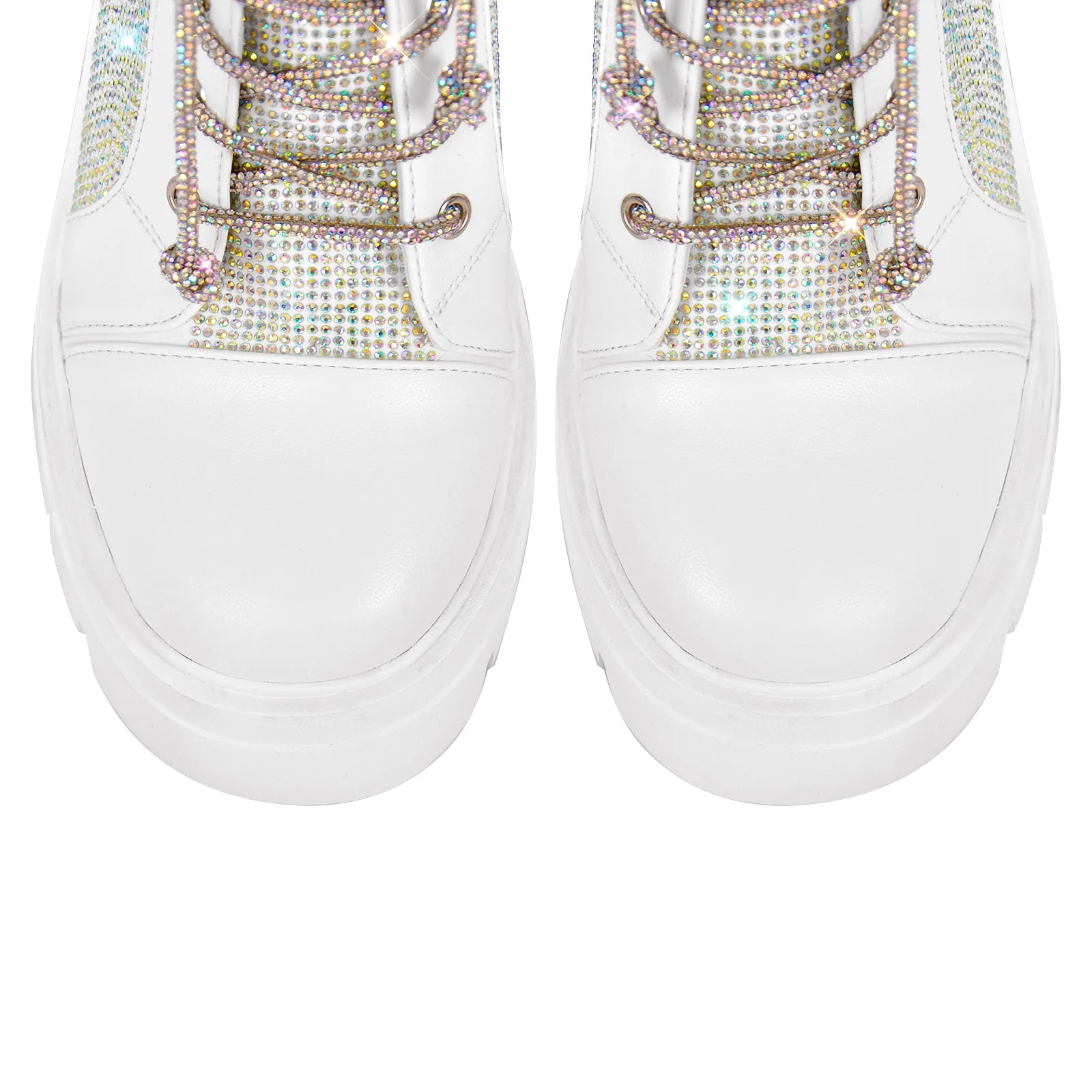 Chunky Heel Lace-up Rhinestone Platform Boots