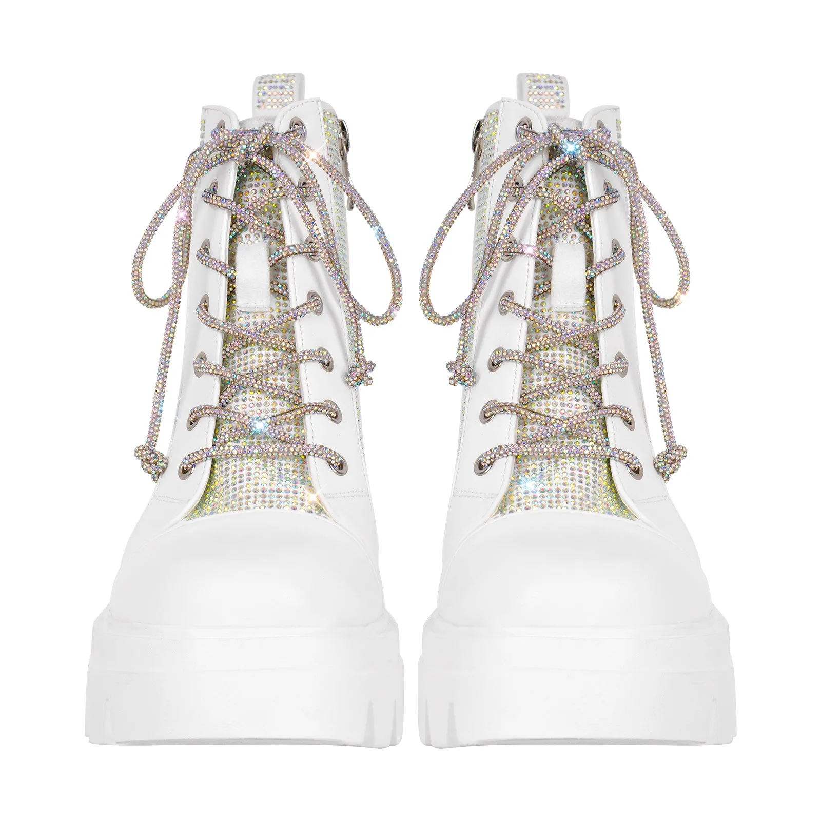 Chunky Heel Lace-up Rhinestone Platform Boots