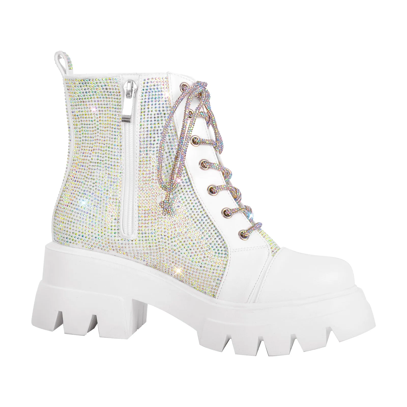 Chunky Heel Lace-up Rhinestone Platform Boots