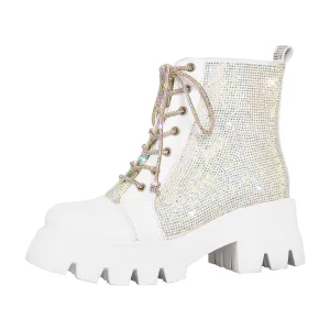 Chunky Heel Lace-up Rhinestone Platform Boots