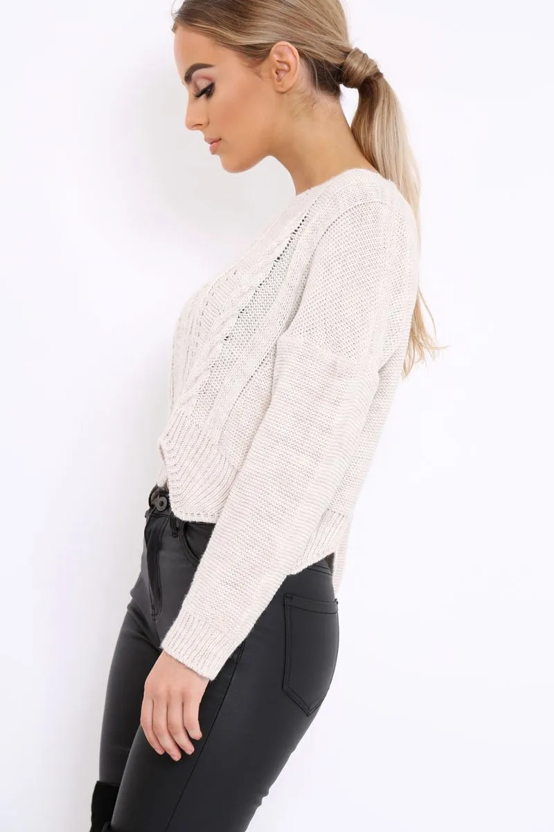 Cream Cable Knit Scalloped Hem Jumper - Lilliana