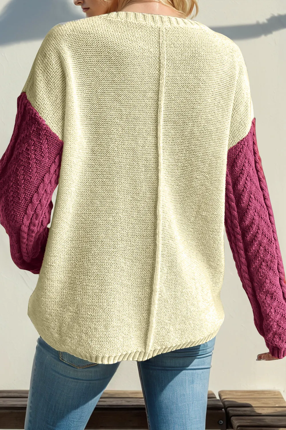 Deidre Double Take Full Size Color Block Drop Shoulder Sweater
