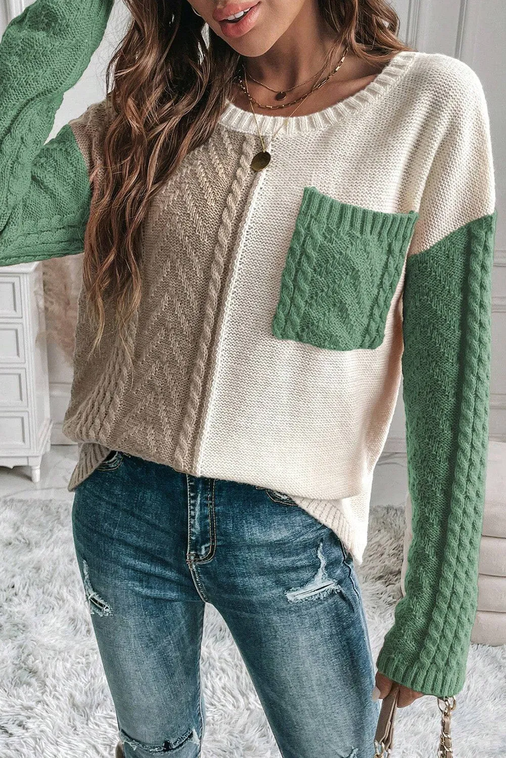 Deidre Double Take Full Size Color Block Drop Shoulder Sweater