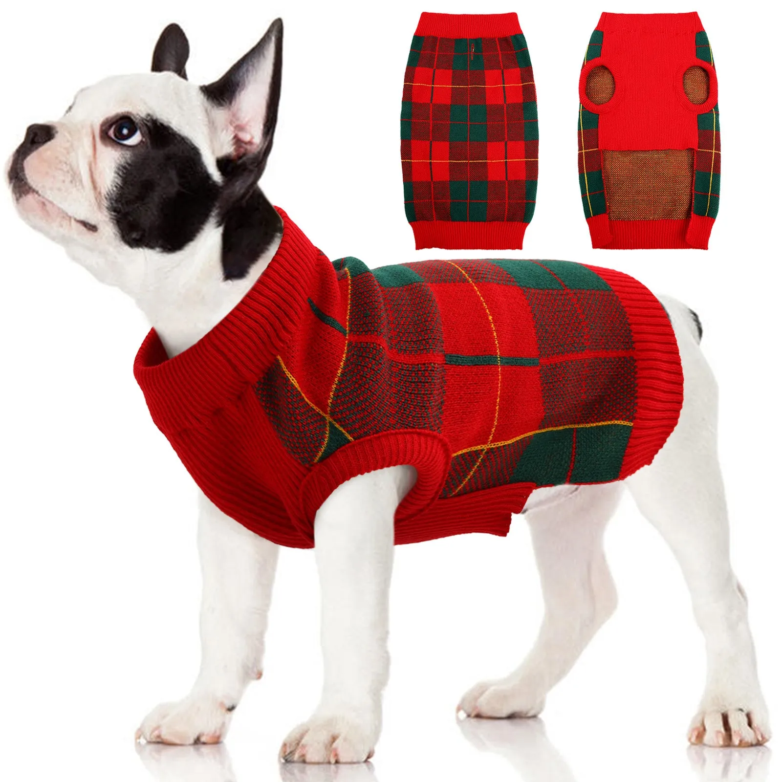 Dog Sweater Pullover Knitwear, Dog Classic Plaid Cable Knitted Wear