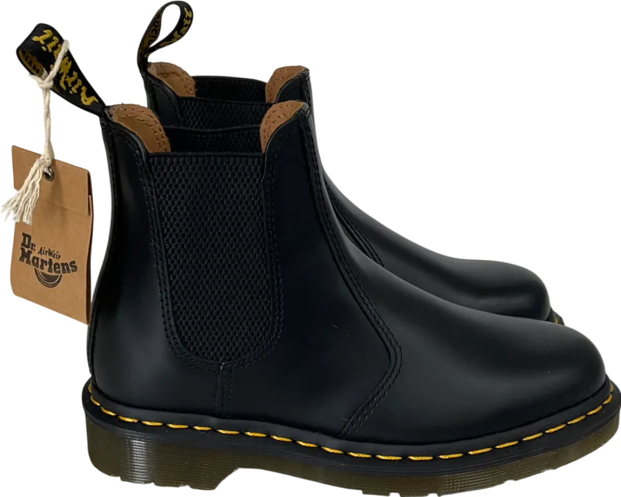 Dr Martens Black 2976 Yellow Stitch Crazy Horse Leather Chelsea Boots UK 4 EU 37 👠