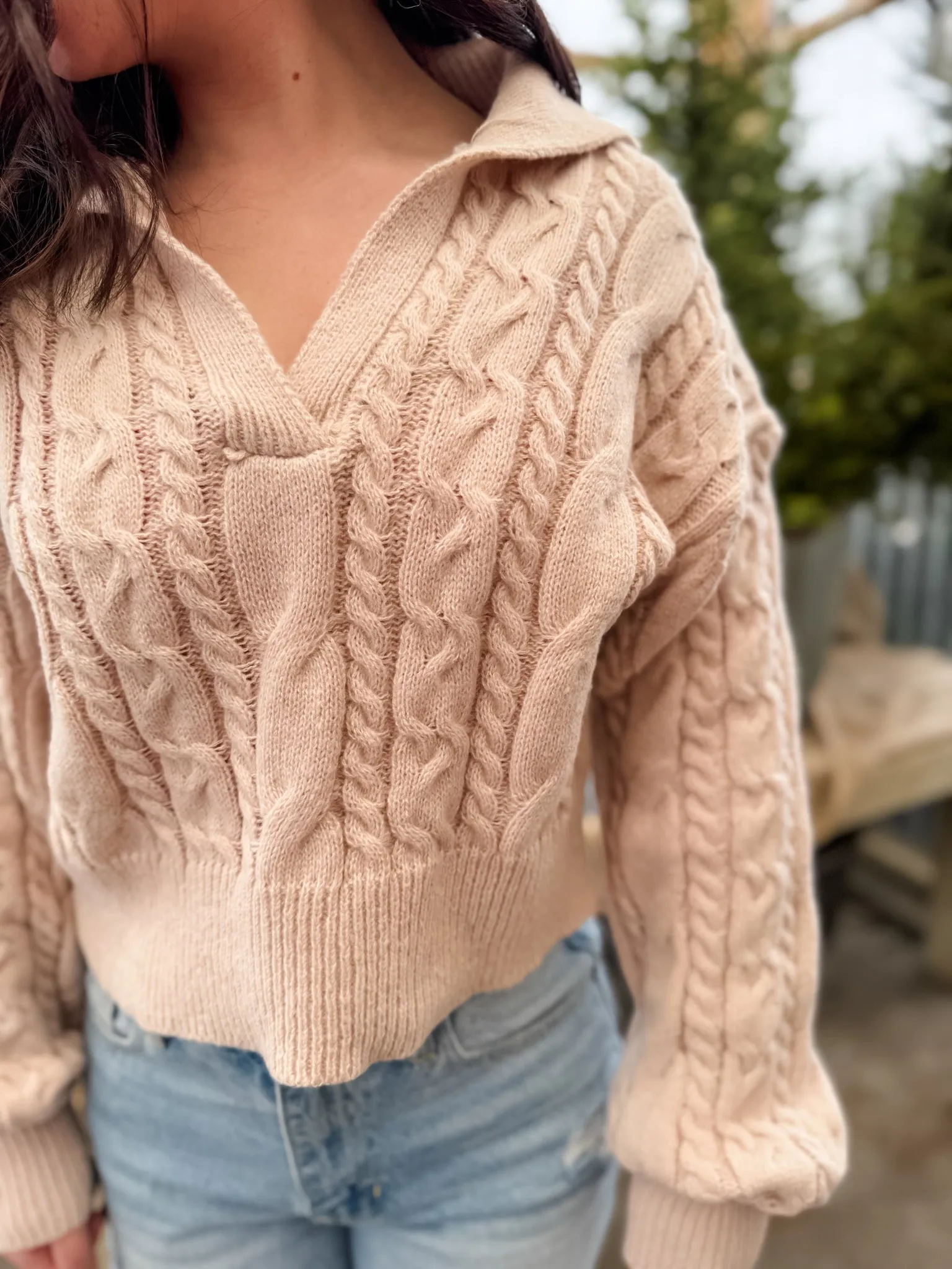 Dusty Blush Cable Knit Sweater