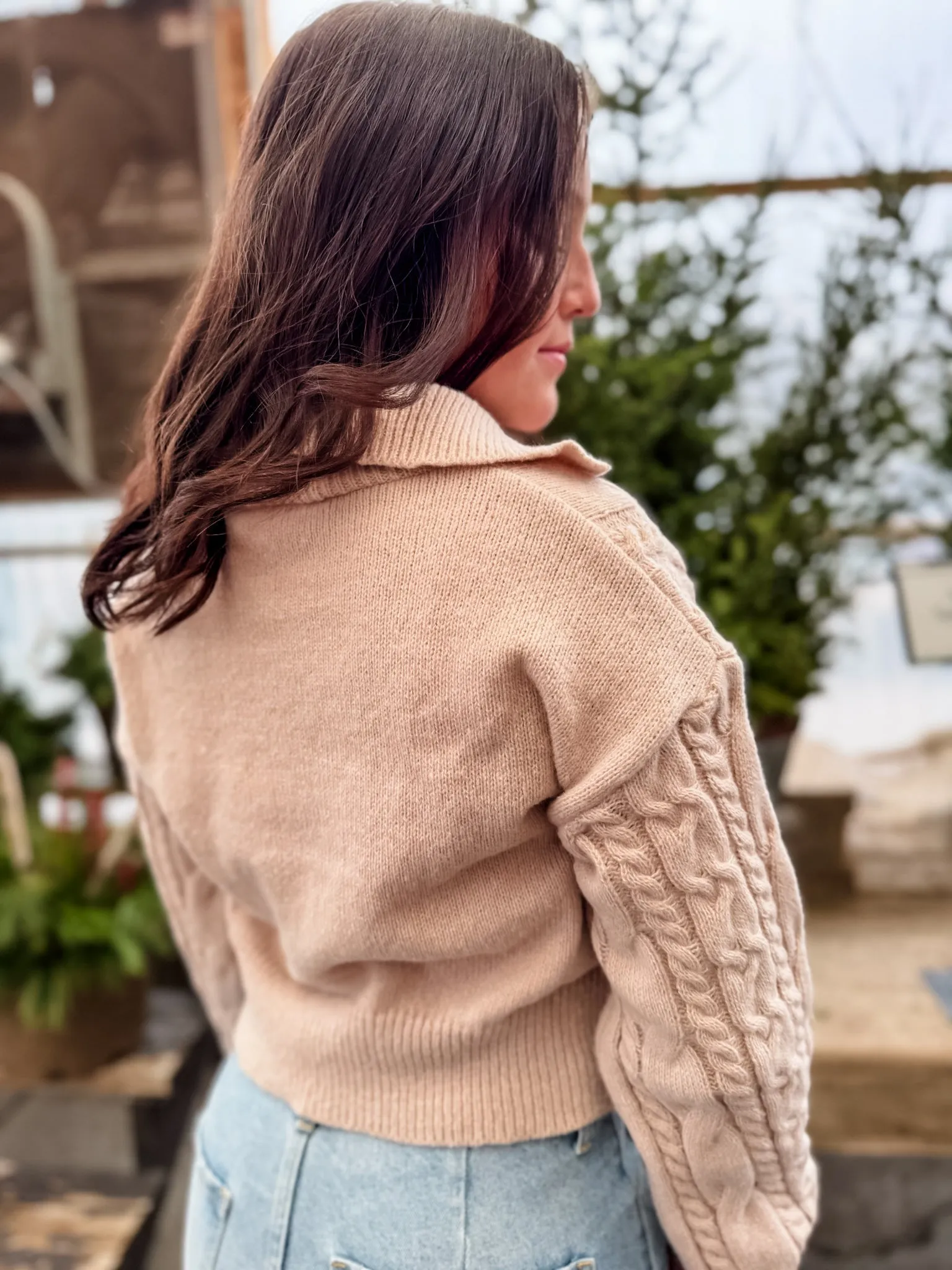 Dusty Blush Cable Knit Sweater