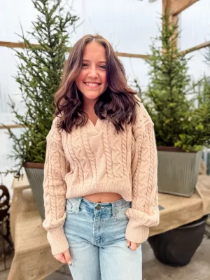 Dusty Blush Cable Knit Sweater