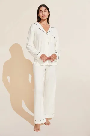 Eberjey - Pure Ivory/Navy Gisele Long PJ Set