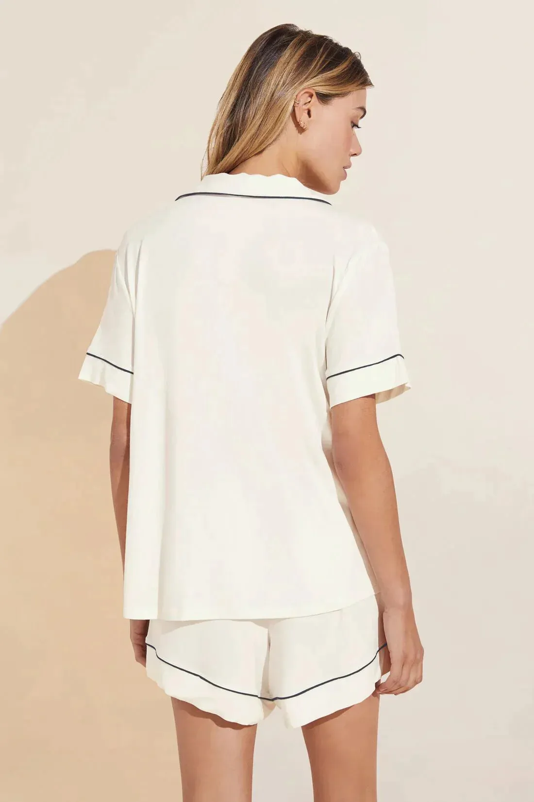 Eberjey - Pure Ivory/Navy Gisele Relaxed Short PJ Set