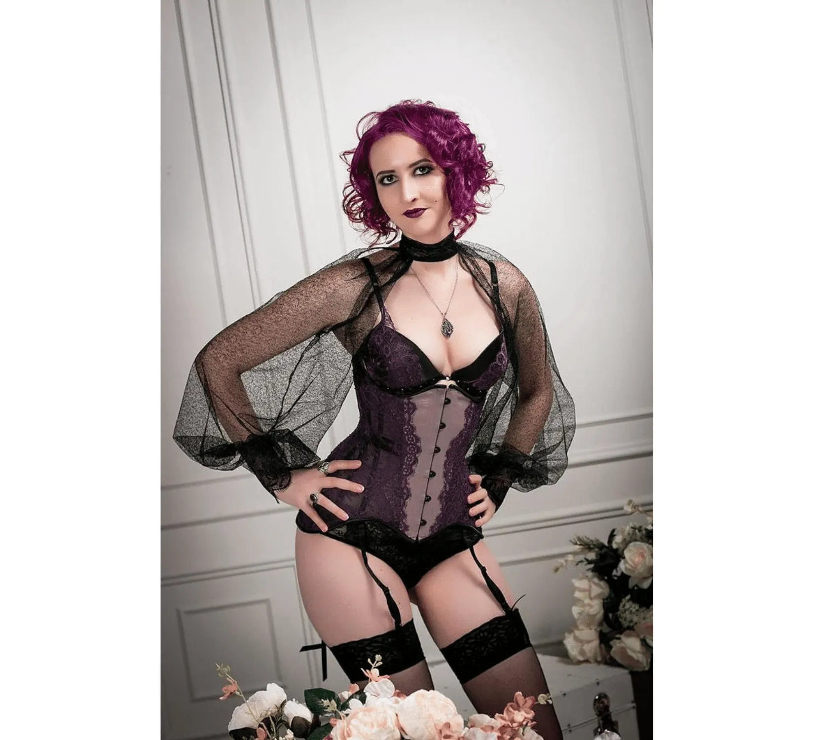 Edwardian burlesque underbust purple corset and bra