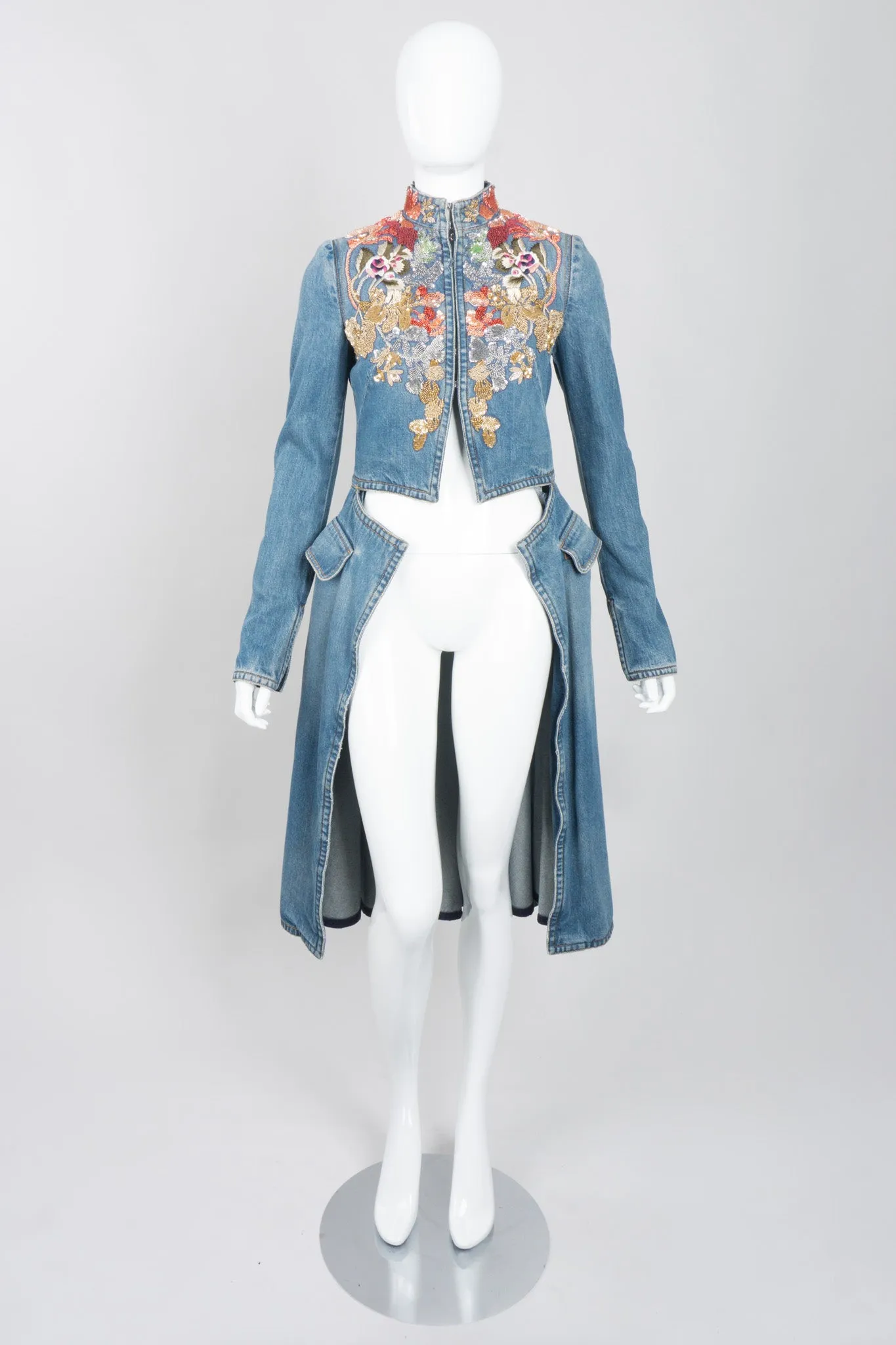 Embellished Denim Cutaway Coat