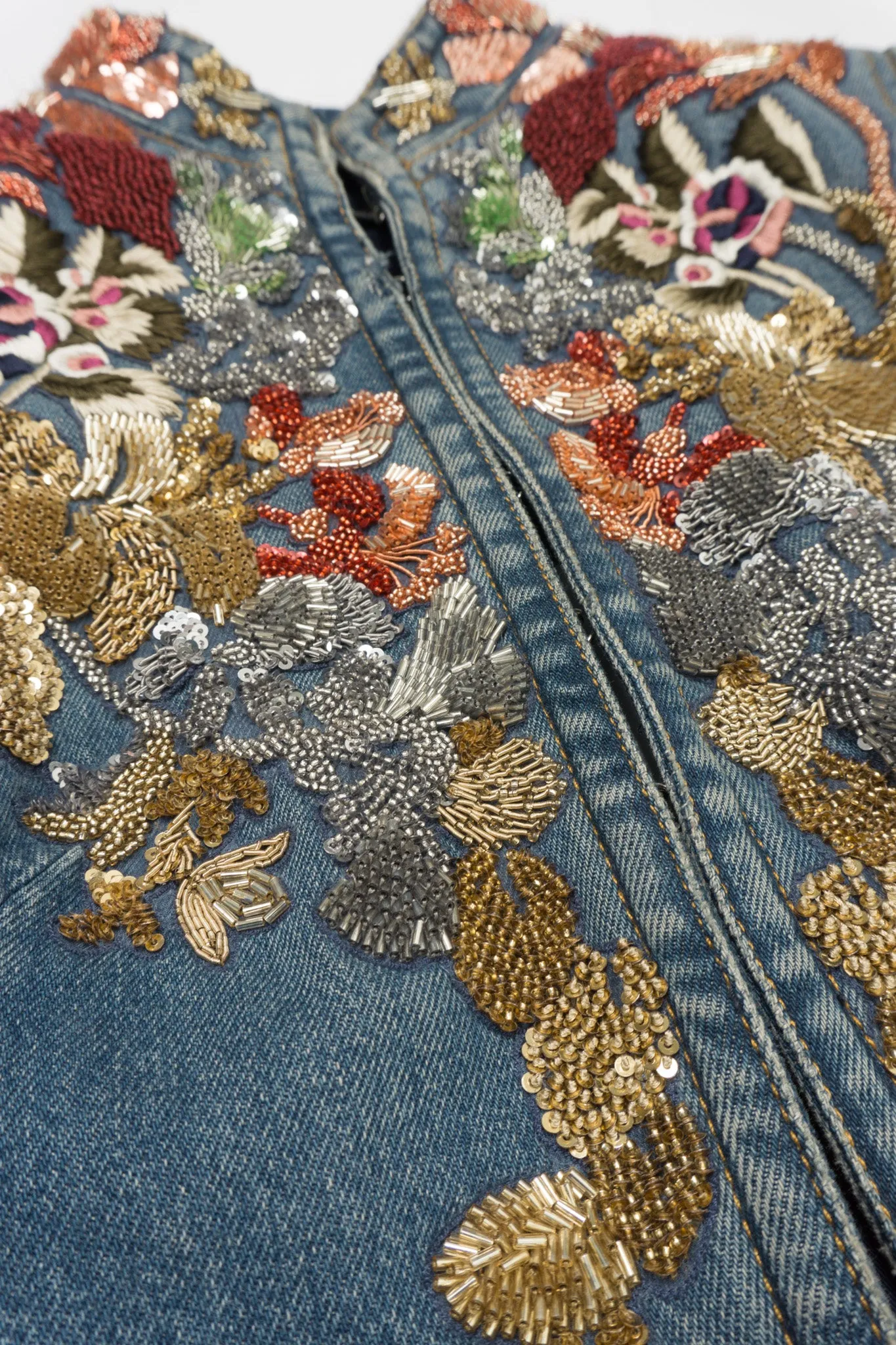 Embellished Denim Cutaway Coat