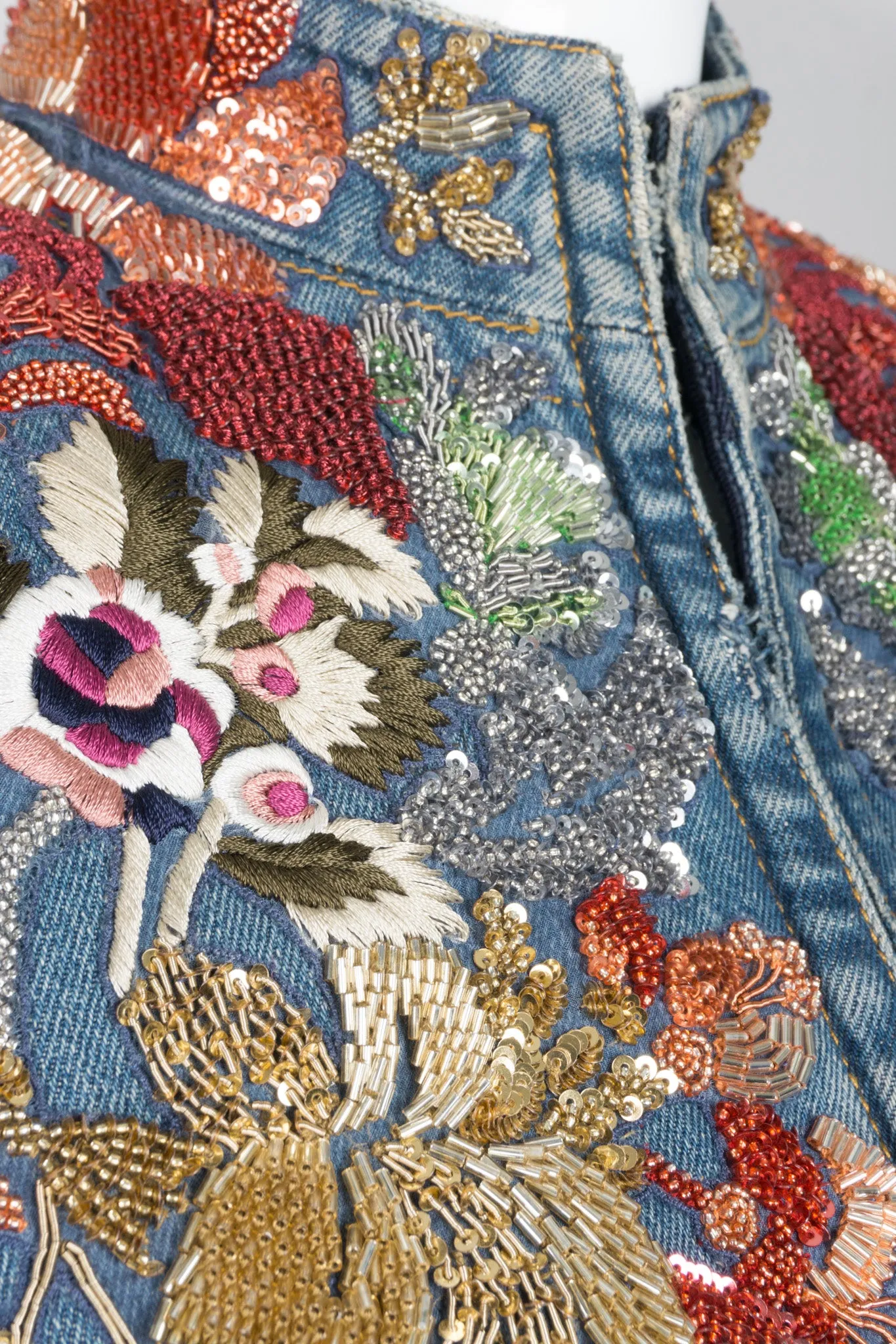 Embellished Denim Cutaway Coat