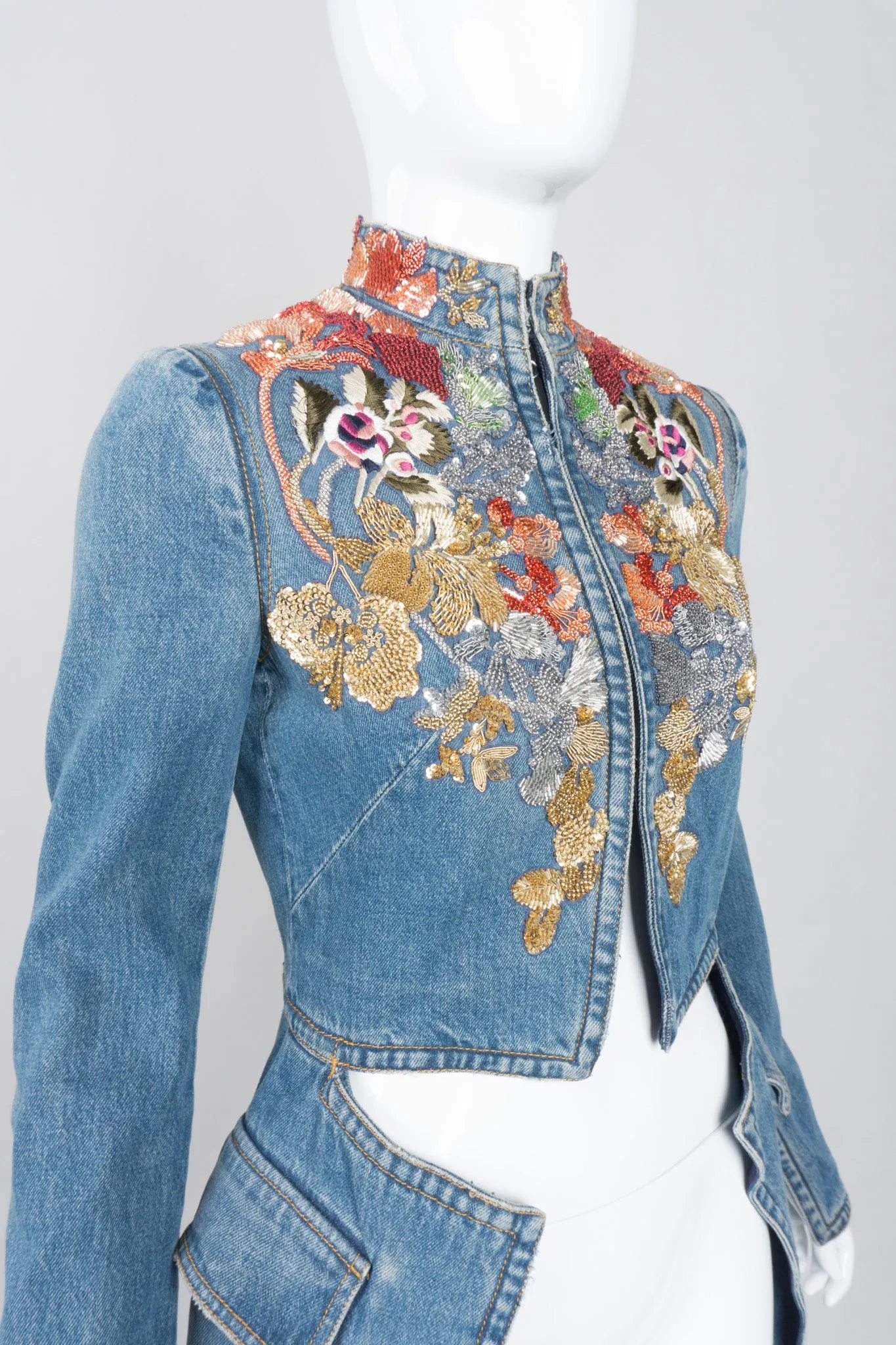 Embellished Denim Cutaway Coat