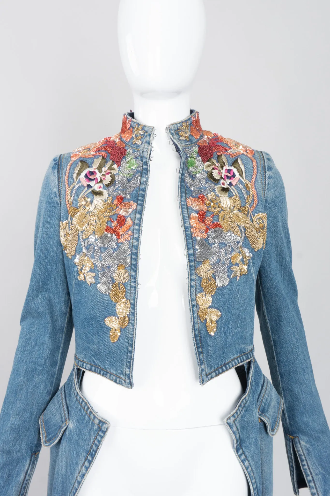Embellished Denim Cutaway Coat