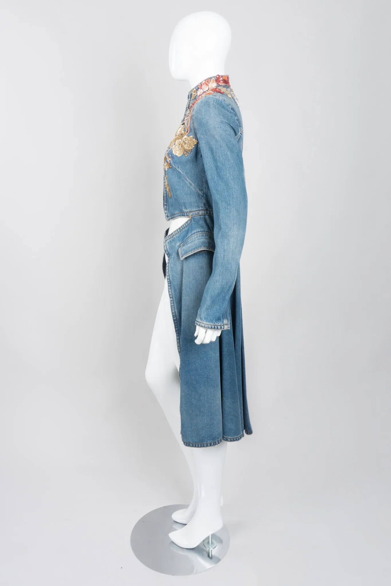 Embellished Denim Cutaway Coat