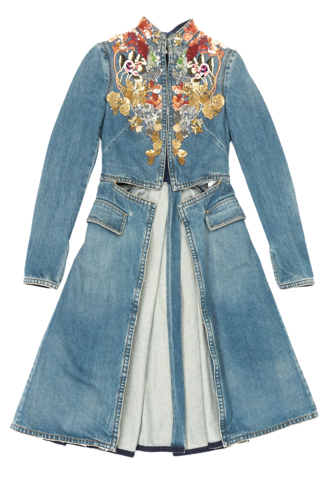 Embellished Denim Cutaway Coat