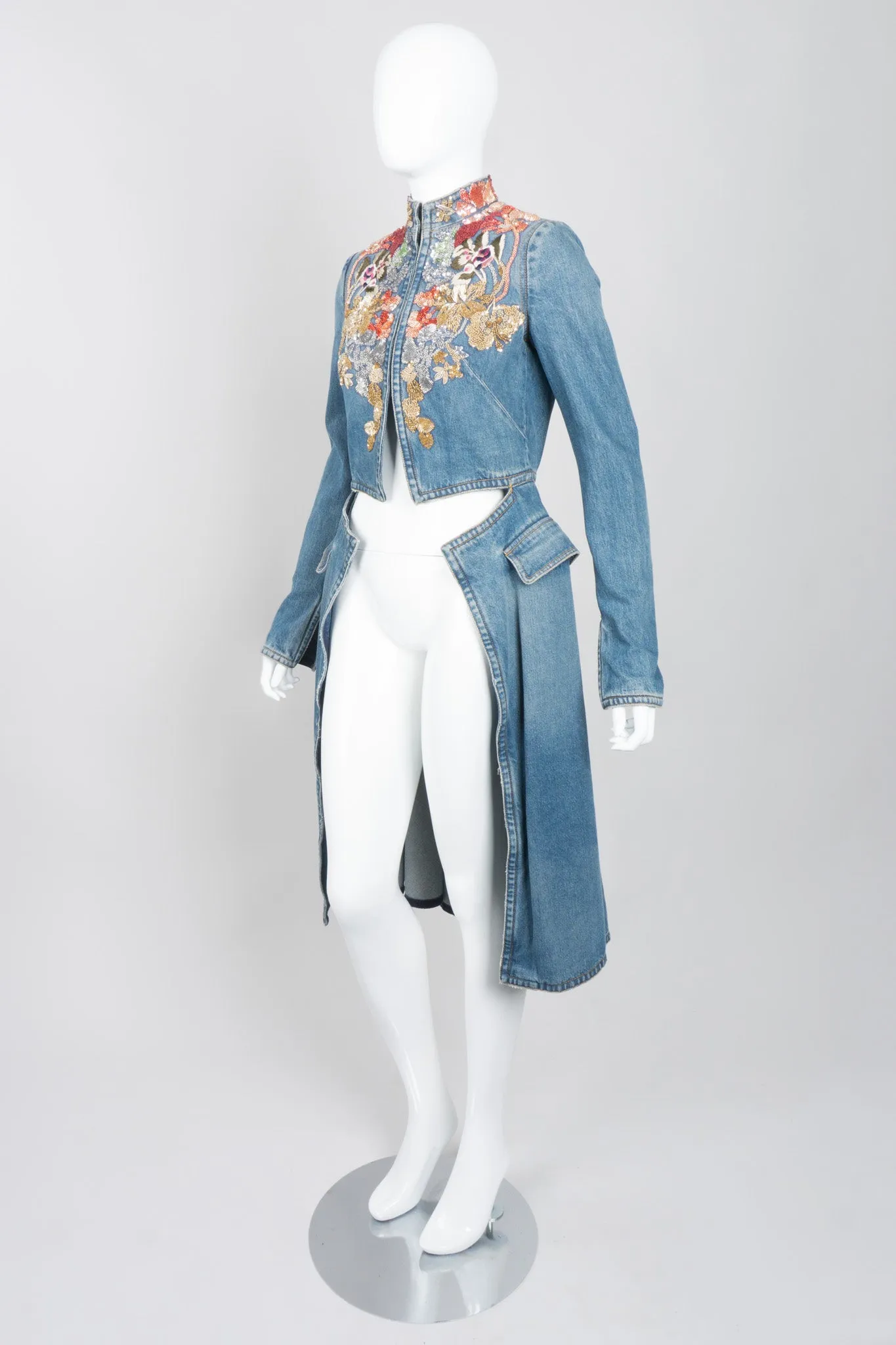 Embellished Denim Cutaway Coat