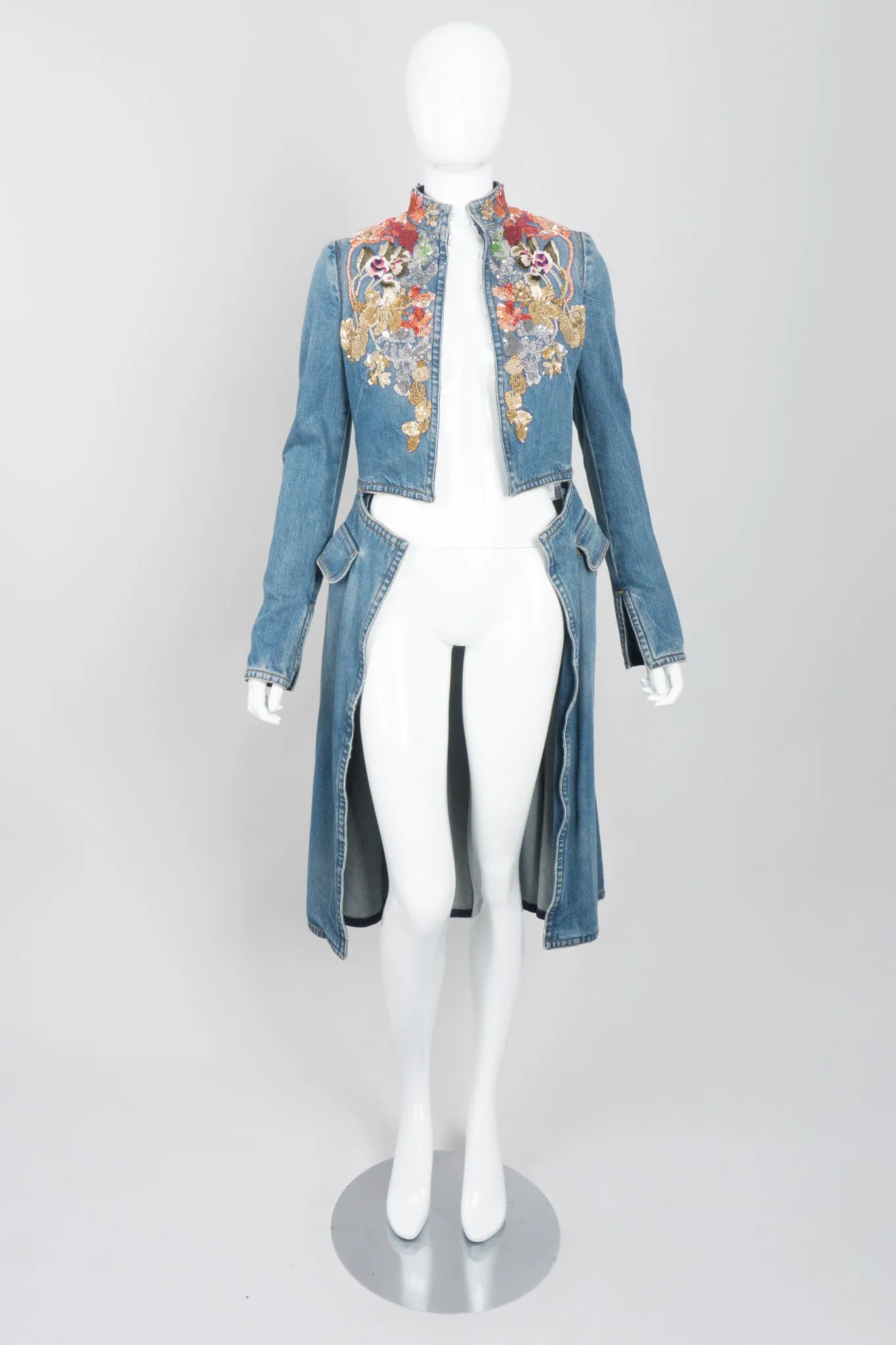 Embellished Denim Cutaway Coat
