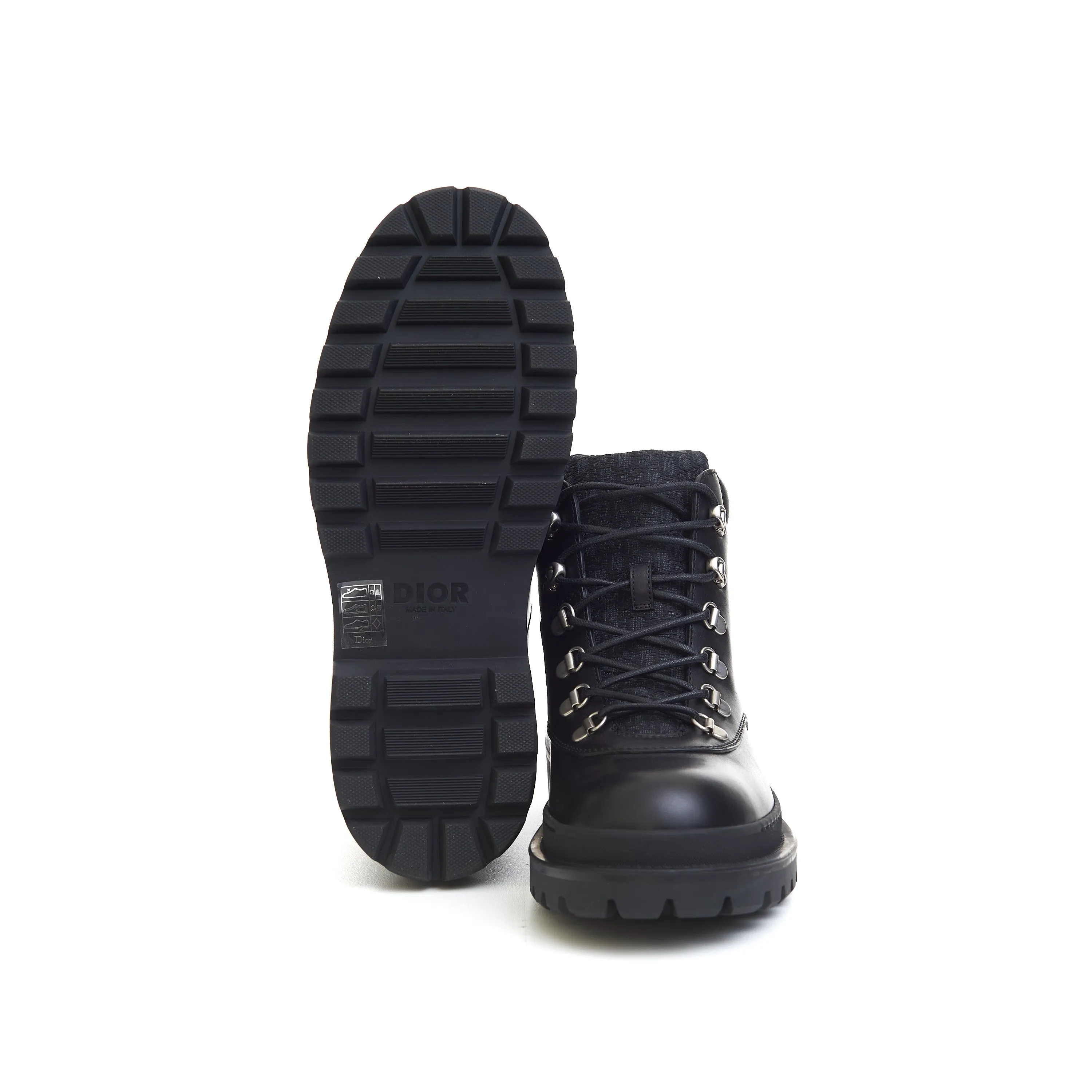 Explorer Hiking Boots In Black Smooth Calfskin & Oblique Jacuard