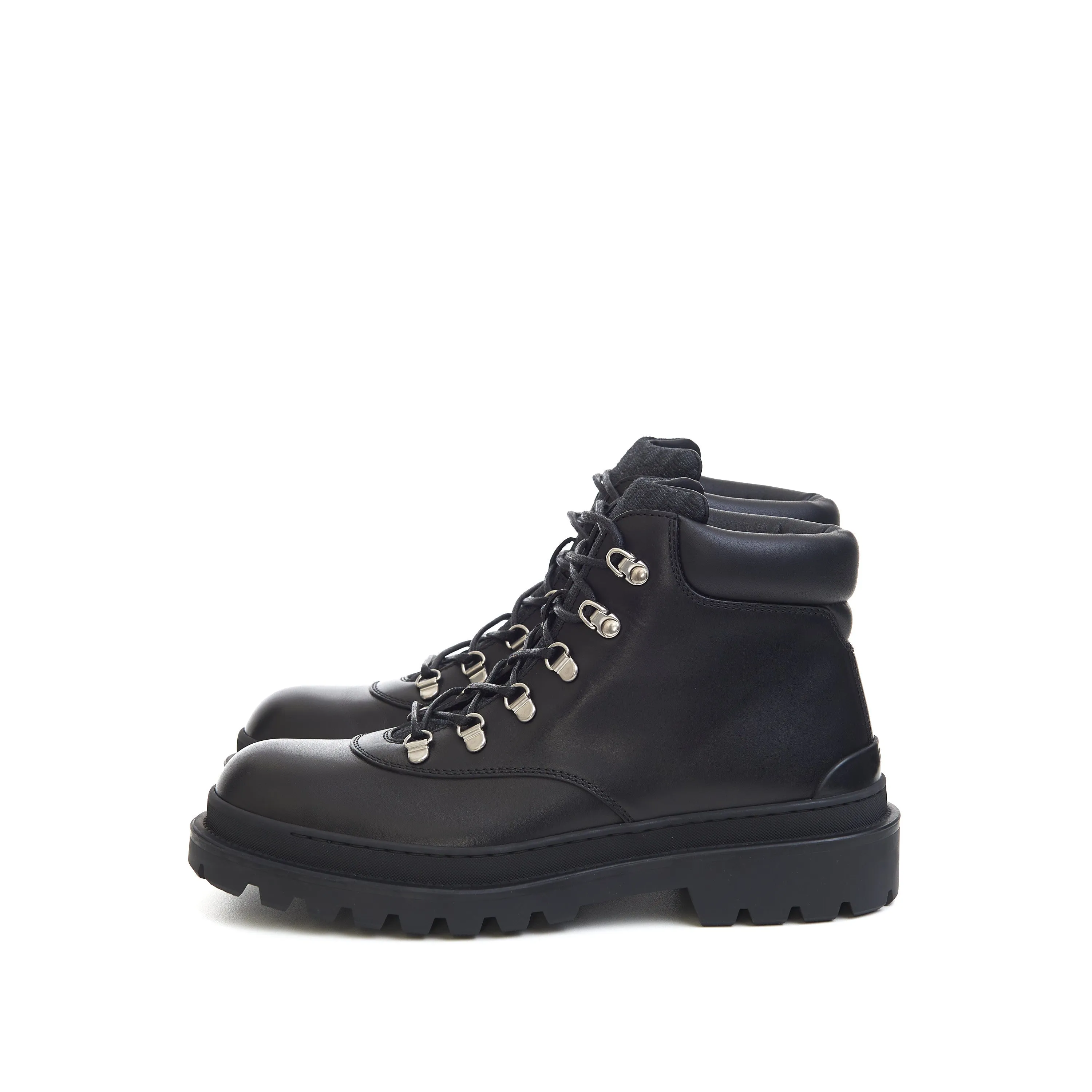 Explorer Hiking Boots In Black Smooth Calfskin & Oblique Jacuard