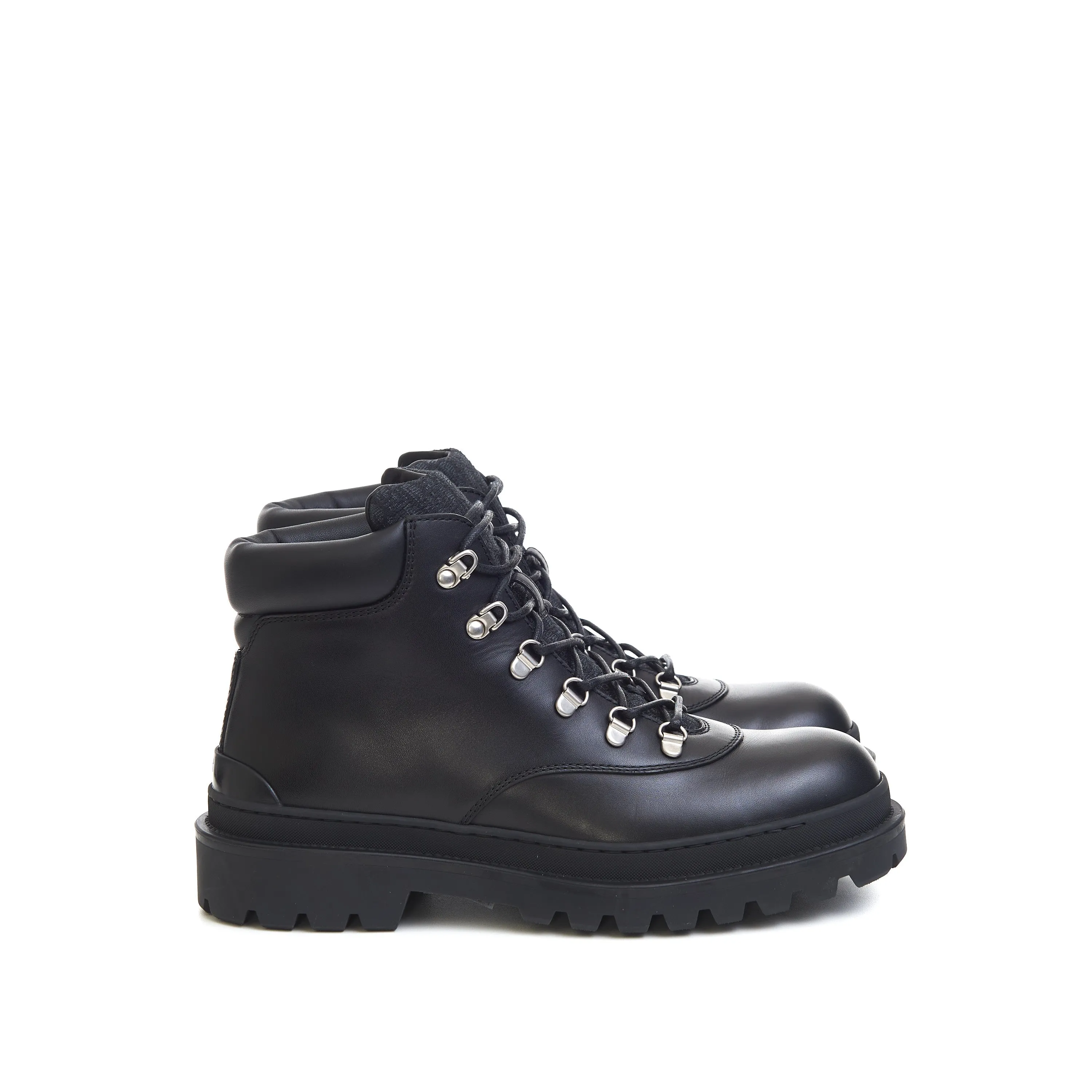 Explorer Hiking Boots In Black Smooth Calfskin & Oblique Jacuard