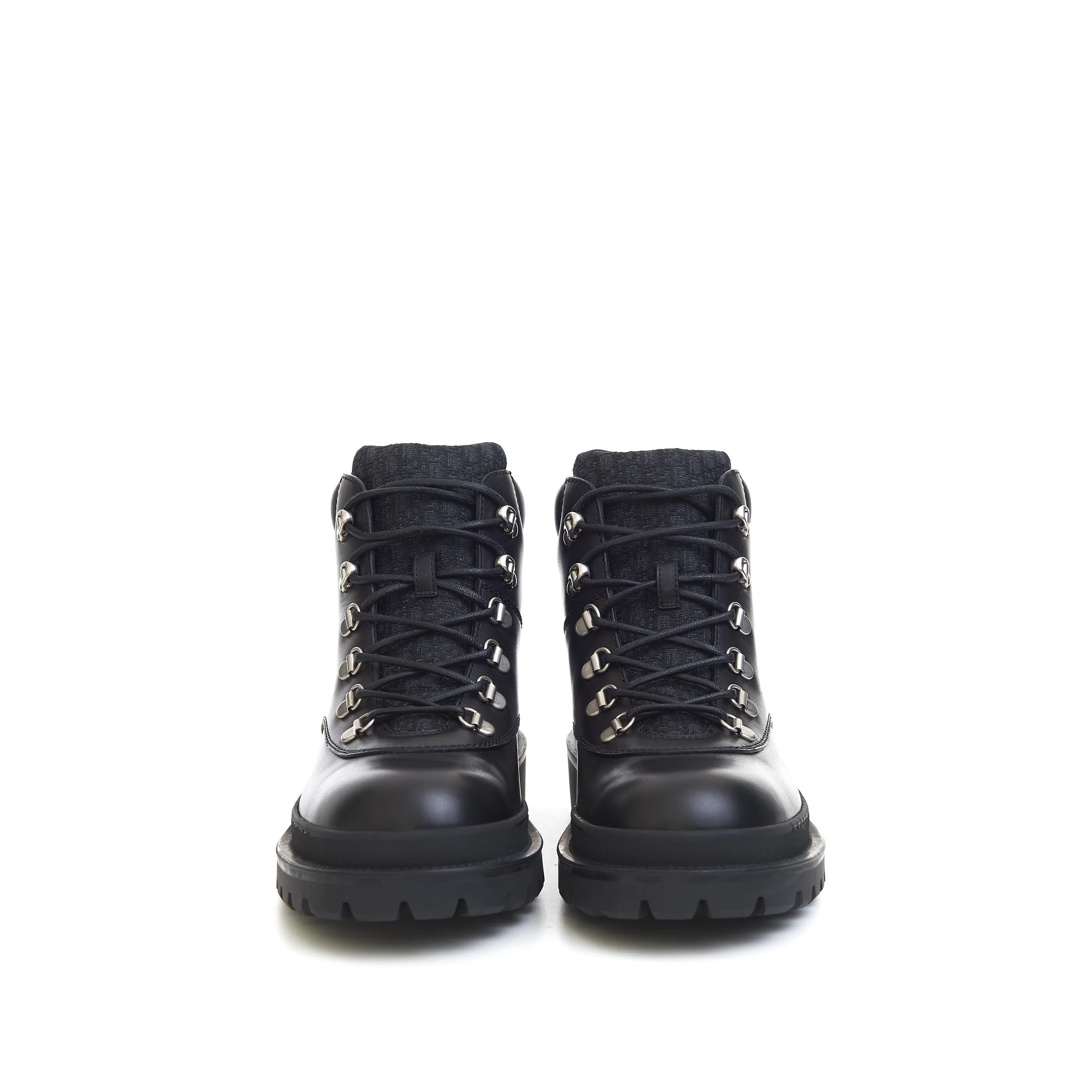 Explorer Hiking Boots In Black Smooth Calfskin & Oblique Jacuard